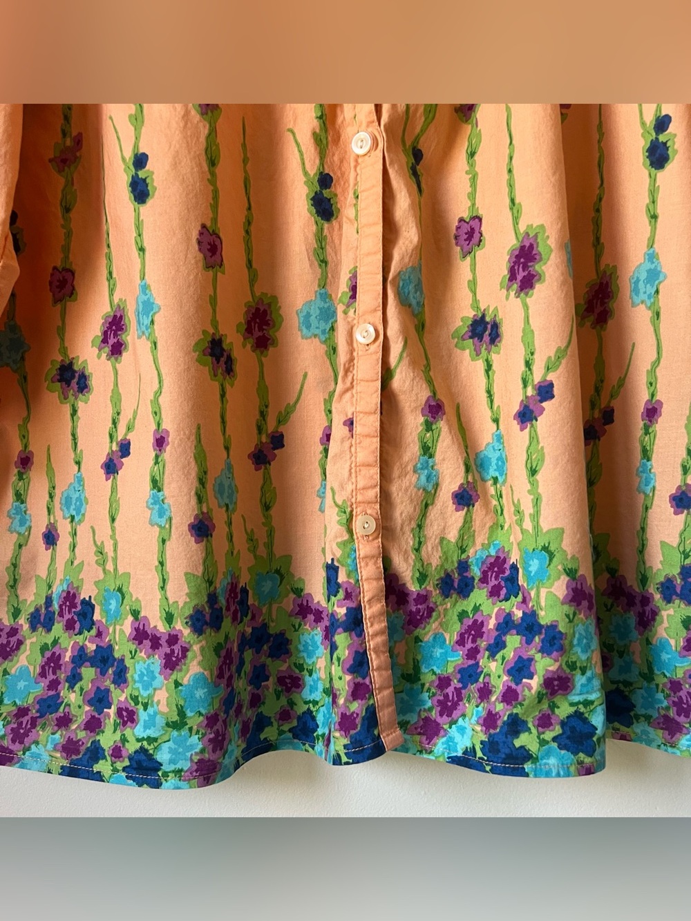 Old Navy Y2K Boho Blouse Button-Front Peach Floral Design Cotton Size XXL - Picture 7 of 11